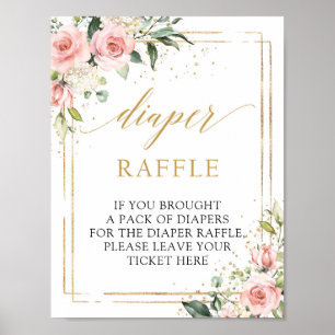 Blush pink floral gold geometric Diaper Raffle Poster