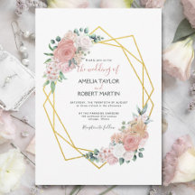 Blush Pink Floral Gold Geometric