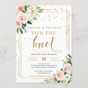 Blush pink floral gold geometric tied the knot invitation
