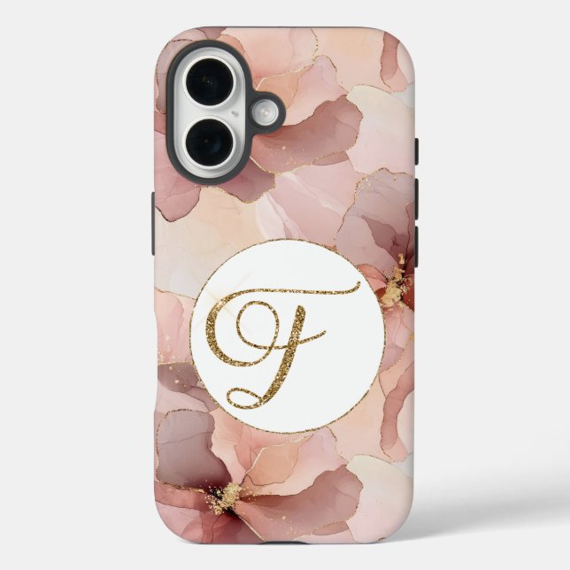 Blush Pink Floral Gold Glitter Letter F Case-Mate iPhone Case (Back)