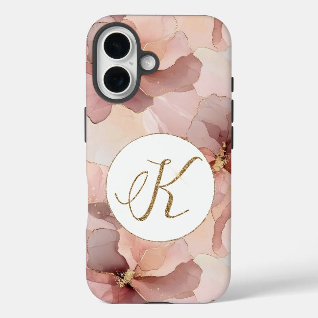 Blush Pink Floral Gold Glitter Letter K Case-Mate iPhone Case (Back)
