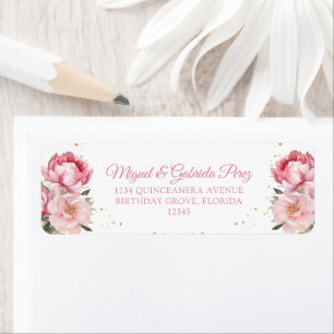 Blush Pink Floral Gold Glitter Return Address Label