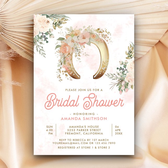 Blush Pink Floral Gold Horseshoe Bridal Shower Invitation (Creator Uploaded)