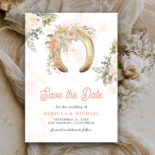 Blush Pink Floral Gold Horseshoe Wedding Save The Date