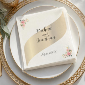 Blush Pink Floral Gold Minimalist English Napkin