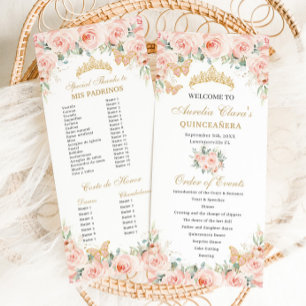Blush Pink Floral Gold Quinceañera Order of Events Program