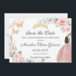 Blush Pink Floral Gold Quinceañera Sweet Sixteen Save The Date<br><div class="desc">(c) The Happy Cat Studio</div>