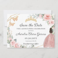 Blush Pink Floral Gold Quinceañera Sweet Sixteen