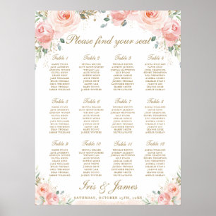 Blush Pink Floral Gold Wedding Seating Chart Sign