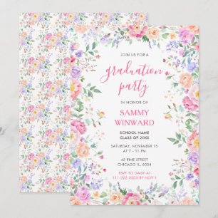 Blush Pink Floral Graduation Party Wildflower Invitation