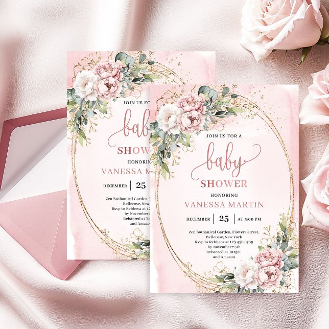 Blush Pink Floral Greenery Baby Shower For Girl Invitation (Blush Pink Floral Greenery Baby Shower For Girl)