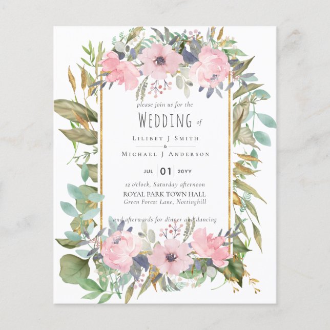 Blush Pink Floral Greenery Boho Wedding (Front)