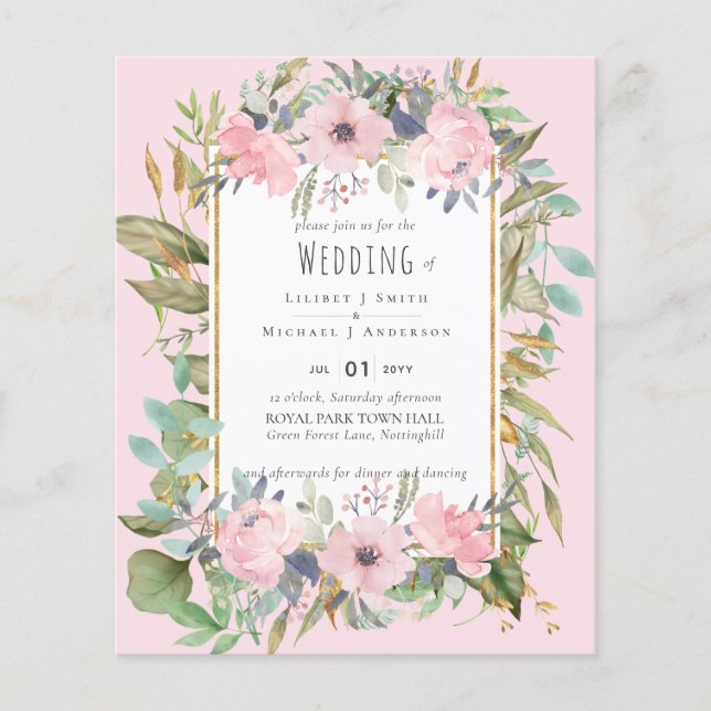 Blush Pink Floral Greenery Boho Wedding Flyer (Front)