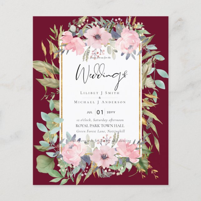 Blush Pink Floral Greenery Boho Wedding Flyer (Front)