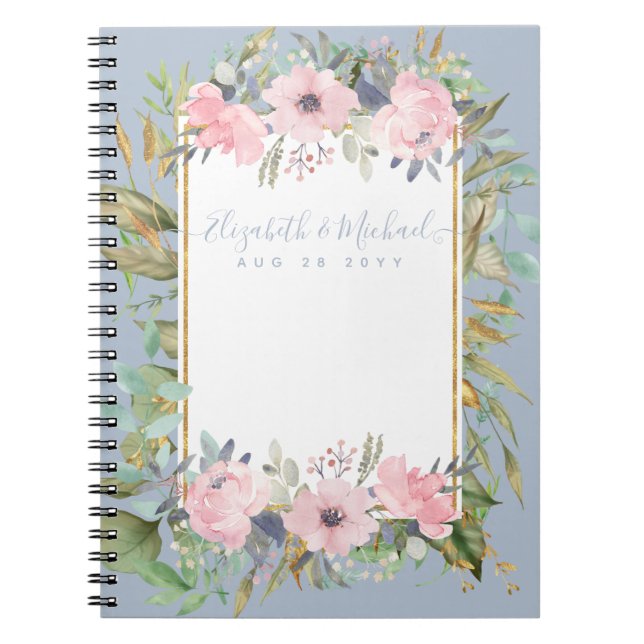 Blush Pink Floral Greenery Boho Wedding Notebook (Front)