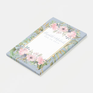 Blush Pink Floral Greenery Boho Wedding Post-it Notes