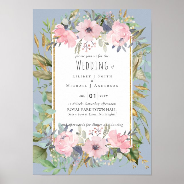 Blush Pink Floral Greenery Boho Wedding Poster (Front)
