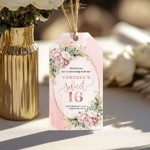 Blush Pink Floral Greenery Modern Sweet Sixteen  Gift Tags