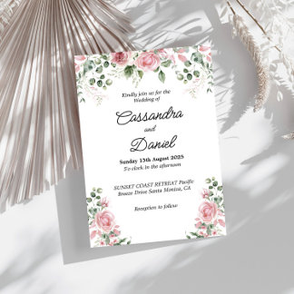 Blush Pink Floral Greenery Wedding Invitation