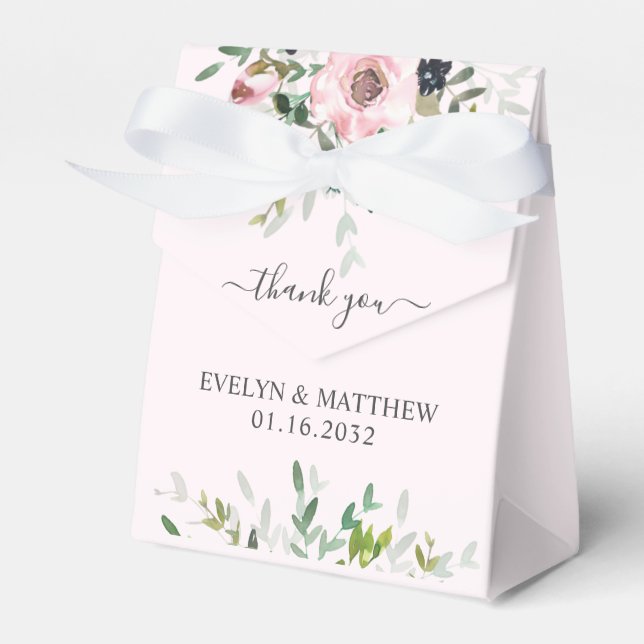 Blush Pink Floral Greenery Wedding Shower  Favour Box (Front Side)