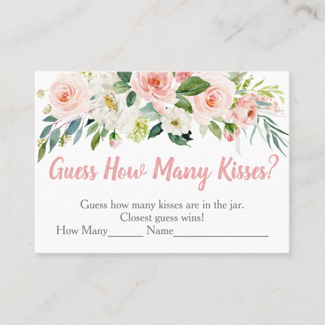 Blush Pink Floral Guess How Many Kisses Game Place Card (Front)