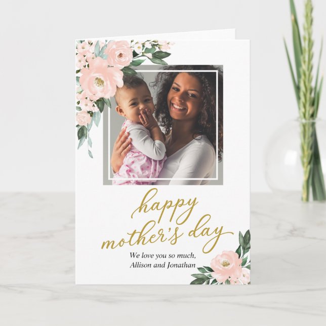 Blush Pink Floral Happy Mothers Day Photo Card (Front)