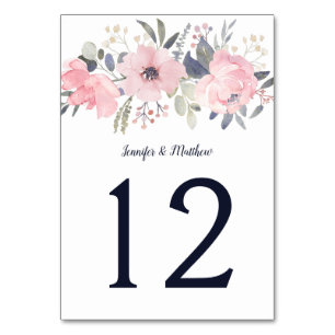 Blush Pink Floral Header on White Table Number
