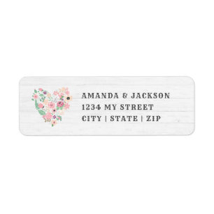 Blush Pink Floral Heart Wedding Return Address Label
