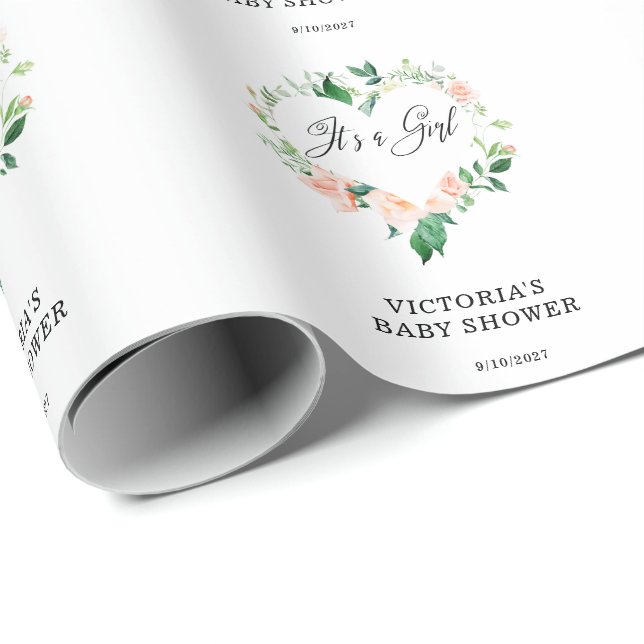 Blush Pink Floral Heart Wrapping Paper (Roll Corner)