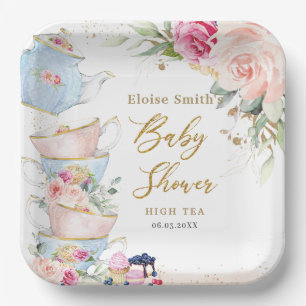 Blush Pink Floral High Tea Party Baby Shower  Paper Plate
