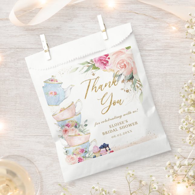 Blush Pink Floral High Tea Party Bridal Shower  Favour Bag (Clipped)