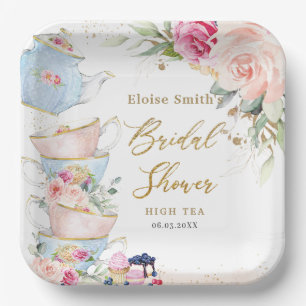 Blush Pink Floral High Tea Party Bridal Shower  Paper Plate