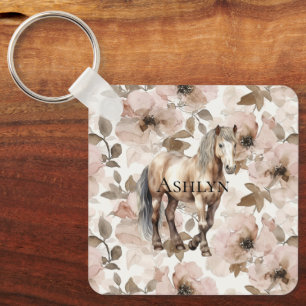 Blush Pink Floral Horse Key Ring