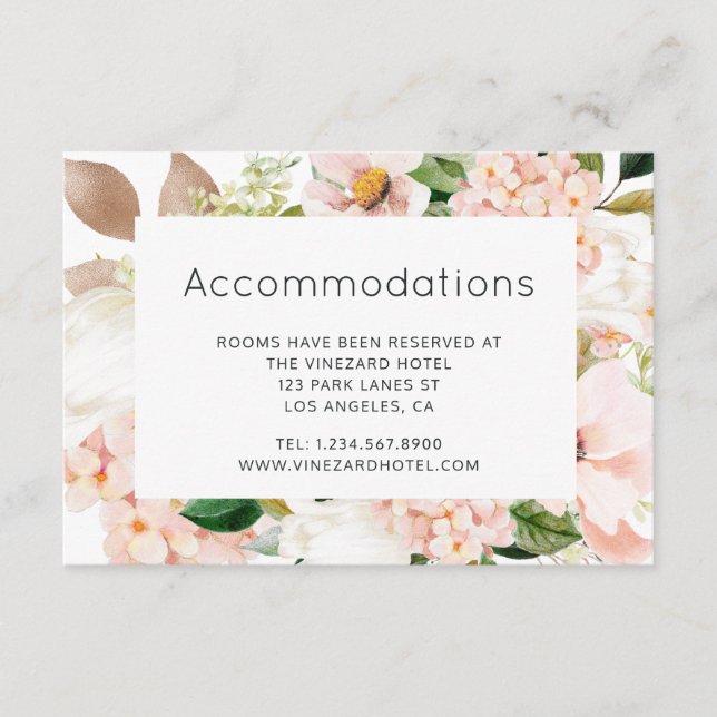 Blush Pink Floral Hydrangea Wedding Accommodation Enclosure Card (Front)