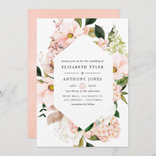 Blush Pink Floral Hydrangeas Spring Wedding Invitation