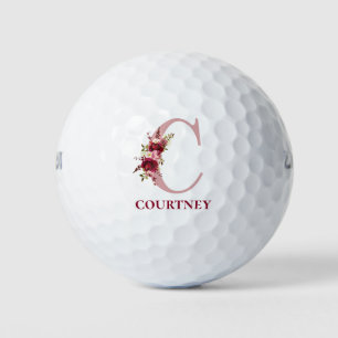 Blush Pink Floral Initial C Monogram Golf Balls