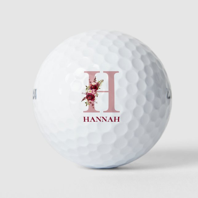 Blush Pink Floral Initial H Monogram Golf Balls (Front)