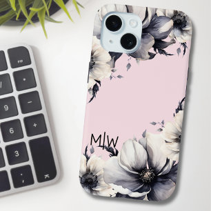 Blush Pink Floral Initial Monogram iPhone 15 Case