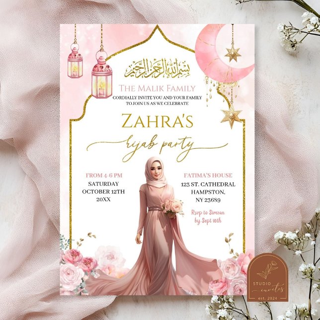 Blush Pink Floral Islamic Girl Hijab Invitation (Creator Uploaded)