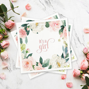 Blush Pink Floral It's A Girl Baby Shower Napkin