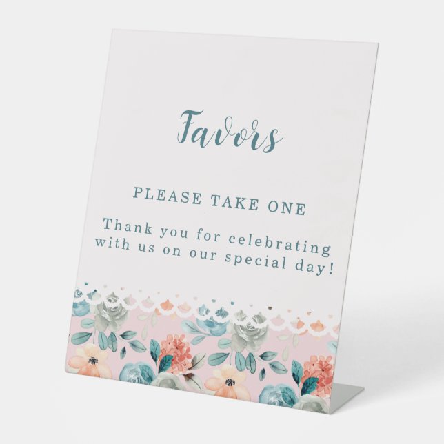 Blush Pink Floral Lace Elegant Wedding Calligraphy Pedestal Sign (Front)