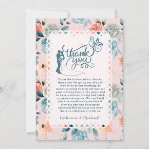 Blush Pink Floral Lace Elegant Wedding Calligraphy Thank You Card