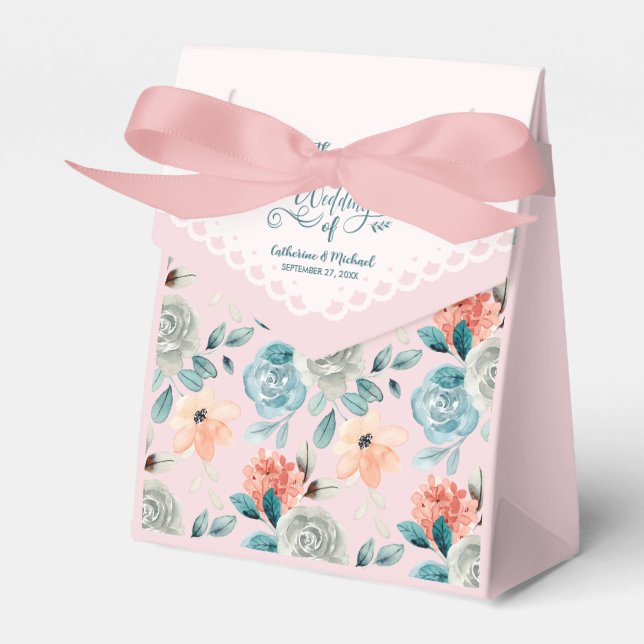 Blush Pink Floral Lace Wedding Calligraphy  Favour Box (Front Side)