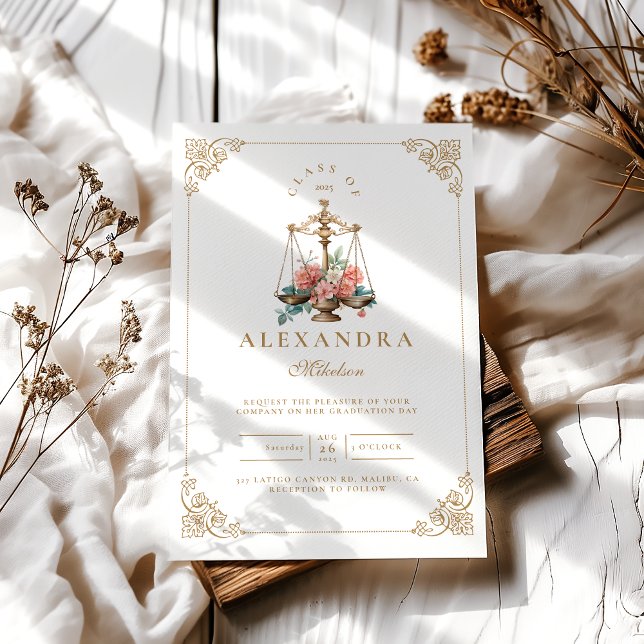 blush Pink Floral Law School Graduation Invitation (Creator Uploaded)