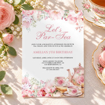 Blush Pink Floral Let's Par-Tea Birthday