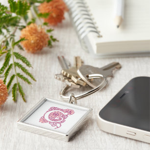 Blush Pink Floral Letter C Monogram Romantic Bot Key Ring