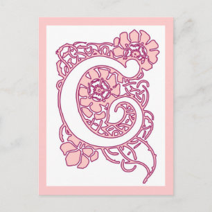 Blush Pink Floral Letter C Monogram Romantic Bot Postcard