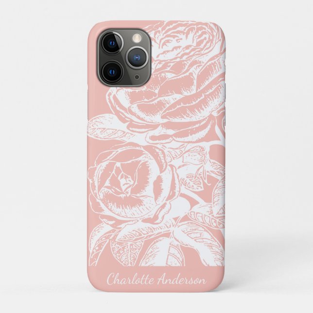 Blush Pink Floral Line Art Personalised Case-Mate iPhone Case (Back)