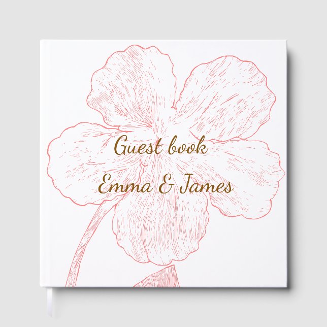 Blush Pink Floral Line Art Wedding Guest Book (Front)