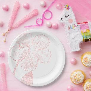 Blush Pink Floral Line Art Wedding Paper Plate
